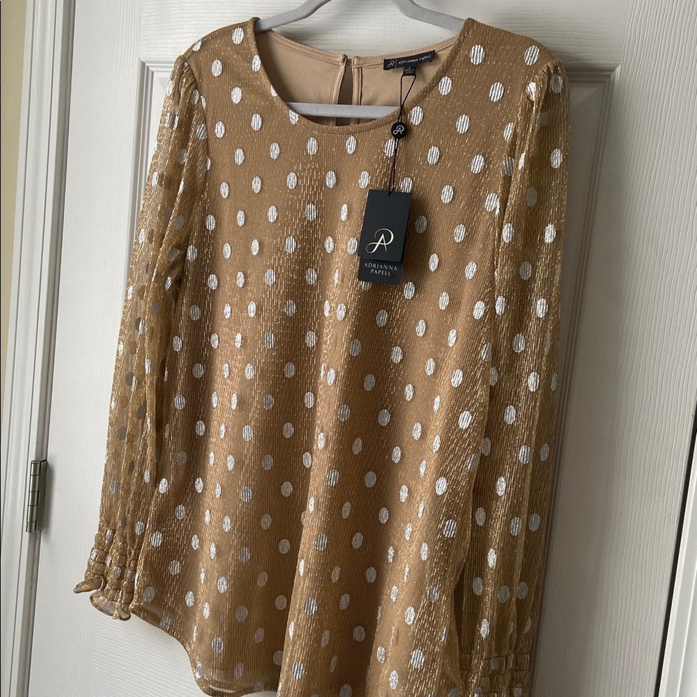Adrianna Papell Gold Polka Dot Blouse